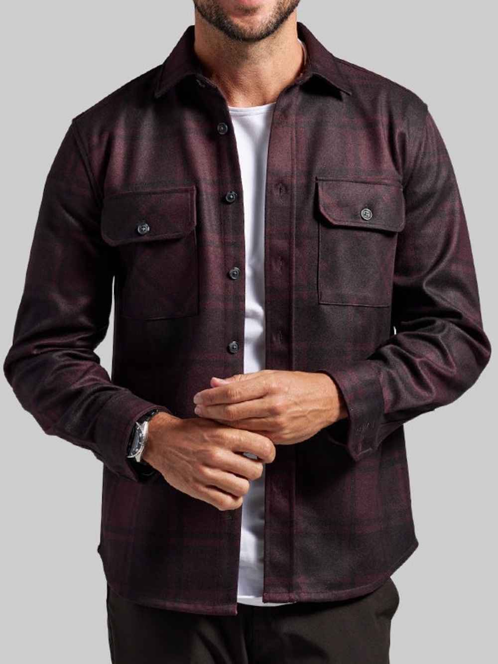 $125 BYLT Premium Plaid Coastal Maroon Overshirt/Shacket - Size Small